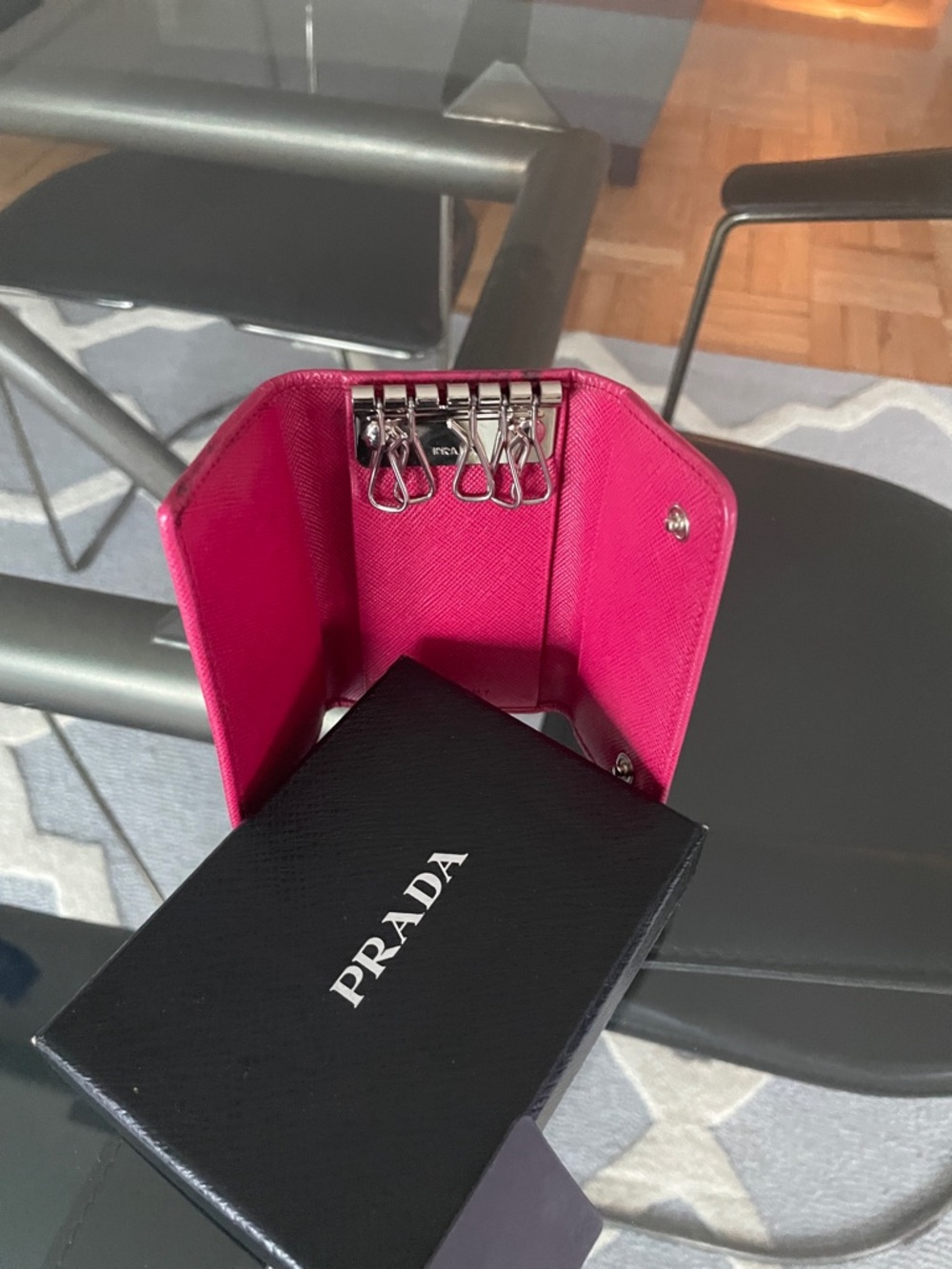 Prada Black Key Case with Fuchsia Trim with Box and authenticity Cards - Picture 3 of 5